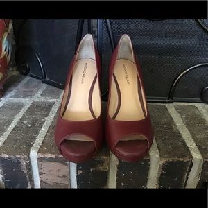 Antonio Melani Red Leather Peep Toe Pumps